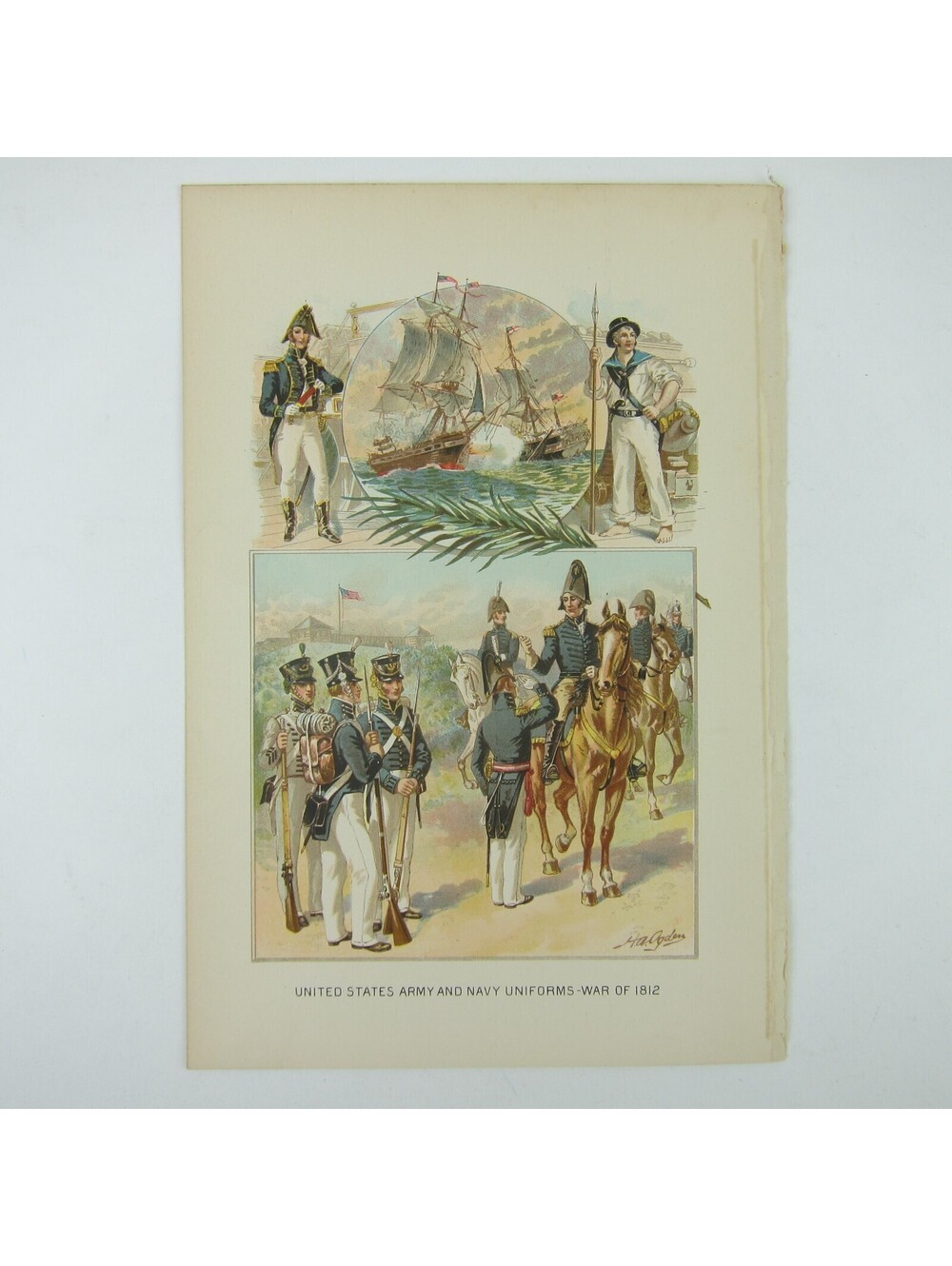 Chromolith Book Plate US Army & Navy Uniforms War of 1812 HA Ogden Antique 1890s